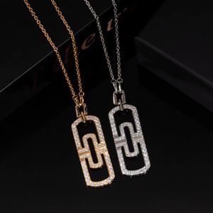 Fashion Jewely Paper Clip Necklace Titanium Steel Plated 18k Gold och Diamond-Errusted Paper Clip Hollowed Out Pendant CLAVICLE CHAIN ​​GOLD FILL