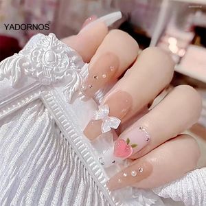 False Nails Fake Coffin Shape 24pcs Gentle Peach Pattern Nail Glossy Wearable For Women Patch Supply