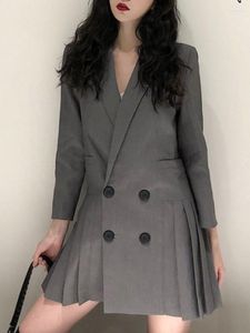 Casual Dresses Hepburn Style Fashion Long Dress Sleeve Black Retro Spring Coat Women Elegang Blazer