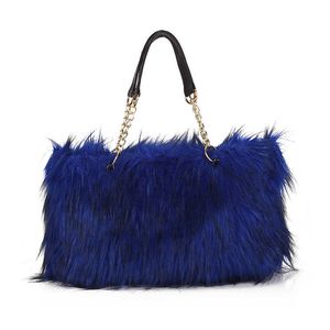 Winter Women Bag Luxury Faux Fur Shopping Bag Bolsa Metal Chain Bolsa Plush