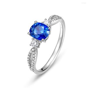 Cluster Rings ALLNOEL Genuine 18K 750 White Gold For Women Natural 5.5 6.5mm Sapphire Diamond Classic Anniversary Gifts Fine Jewelry