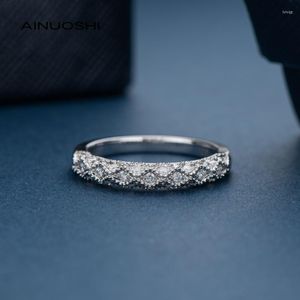 Pierścienie klastra Ainuoshi Vintage Half Eternity Band 18K White Gold Real Diamond For Women Anniversary Pierścień Biżuterii