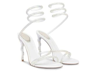 豪華なRenes-Caovillas Morgana Sandals Shoes Gold Crystal Snake Rapped Black High Heels Suede Lady Gladiator Sandalias Bridal Wedding 35-42