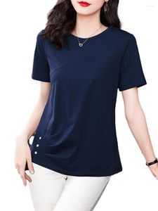 Kvinnor BLOUSES 5XL Kvinnor Summer Spring Cotton Shirts Lady Fashion Corte Sleeve O-Neck Solid Color T-shirt BlusaS TOPS MM2069