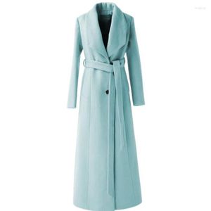 レディースウールXロングウールコートWome Lapel Office Lady Slim Belted Blends Overcoat