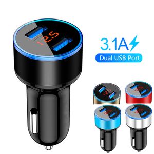 Автомобильное зарядное устройство 3.1a Quick Charge Dual Double USB -порт светодиодный дисплей сигарет более зажигалка Universal телефоны