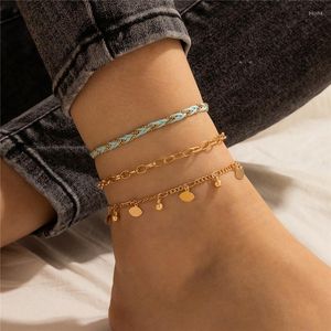 Anklets Huatang 3pcs Boho Braided Line łańcuchy