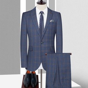 Ternos masculinos Blazers Blazer de alta qualidade Blazer calças de blazer masculino de moda elegante de moda elegante vestido cavalheiro casual de duas peças 230303