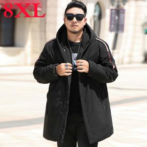 Erkekler Down Marka Big 6xl 8xl 7xl Pamuklu Yastıklı Uzun Ceket Rüzgar Geçirmez Hoodies Parka Siyah Katı Kalın Kapiteli Ceket Erkekler Plus Boyut