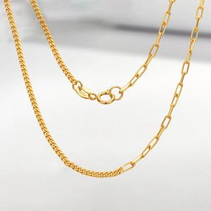 Kedjor Pure Solid 18K Yellow Gold Curb Chain med kabelhalsband 1,5 mmw 45 cml Kvinnor gåva