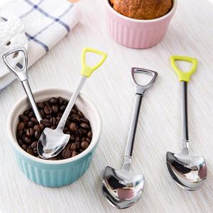 Whole- New Stainless Steel Spoon Size M L Shovel Shape Design Coffee Ice Cream Soup Spoon Long Handle Honey Teaspoons for Chil264x