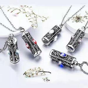 Correntes Cristal cilindro de aço inoxidável cremação urna cinzas colar pingente birthstone jóias memoriais para gota humana