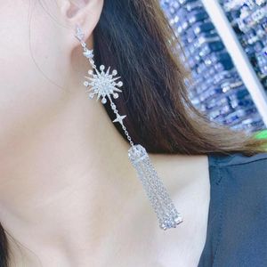 Dangle Earrings & Chandelier 120mm Super Long Luxury Trendy Firework Tassels Full Mirco Cubic Naija Wedding Women Earring Fashion Jewelry