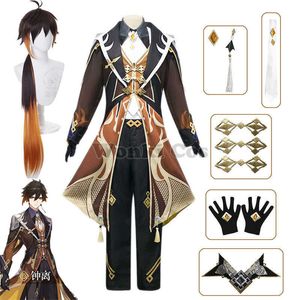 Anime Costumes Genshin Impact Morax Zhongli Cosplay Pochodzi w pełnym zestawie mundur z kolczykiem LIYUE ZHONG Li Cosplay Wig Long Hair Party