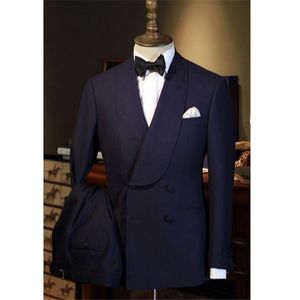 Herrenanzüge Blazer Klassisch Marineblau Hochzeit Bräutigam Smoking für Abschlussball Party Bühne Zweireihig Slim Fit Herrenanzüge Blazer Jacke Hose 2 Stück 230303