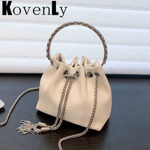 Party Handväskor för kvinnor Luxury Design Top Handle Clutch Purse Vintage Drawstring Liten Chain Shoulder Bag Women Hand Bags 230303