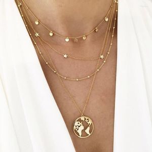 Pendant Necklaces Fashion Gold Color Star Beads Globe Earth Necklace Simple Layered Travel Jewelry
