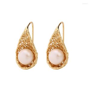 Hoop Earrings Gold Color Bird Nest Stud Natural Pearl Pendant Drop Women Temperament Elegant Jewelry Party Gift Pendientes