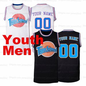 Custom Space Jam -Melodie Squad Basketball Trikot Männer Jugend Kinder genäht weiß schwarz jede Namensnummer personalisieren