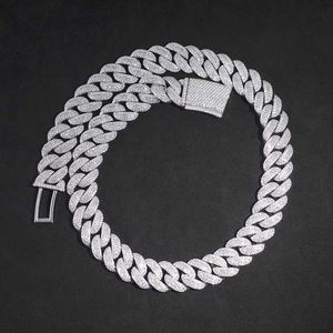 Wholesale Price Paseed Diamond Tester 18mm Miami Cuban Link Chain S925 Silver 3rows Iced Out with Princess Moissanite Necklace