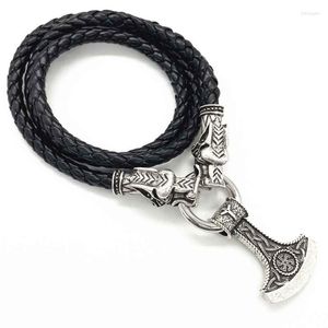 Pendant Necklaces Slavic Kolovrat Axe Wolf Heads Chain Viking Jewelry Mens Necklace Drop