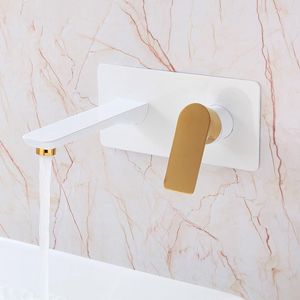 Bathroom Sink Faucets White Gold Wall Mounted Faucet Cold Water Mixer Basin Tap Single Handle Double Control With Embedded Box