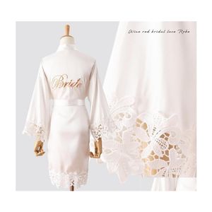 car dvr Home Clothing Summer Lace Bridal Sleepwear Bride Bridemaid Wedding Robe Gown Solid Embroidery Kimono Bathrobe Women Casual Night Dre Dhezt