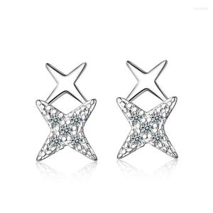 Stud Earrings Sweet Super Fairy Beautiful Silver Plated Jewelry Fashion Four-pointed Star Crystal Exquisite XZE063