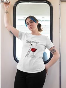 女性のTシャツHellow Friday Red Wine Relarfunny Funny Women Harajuku Ropa Tumblr Mujer 2023半袖家族の外観夏の川dale