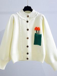 Malhas femininas primavera e outono jaqueta de suéter bordada 2023 feminino de malha casual de malha de malha de malha
