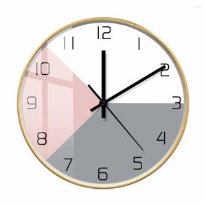 Wall Clocks Pink And Grey Geometric Minimalist Round Clock Scandinavian Multi Colors Simple Design Watch With Wood Frame