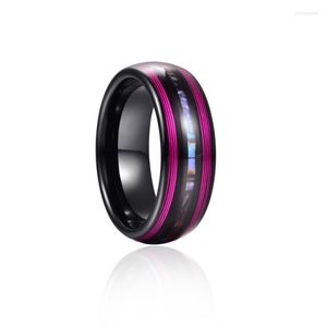 Trauringe, 8 mm, elektrisch, schwarz, eingelegt, lila, Herren-Abalone-Kuppel-Wolframkarbid-Ring