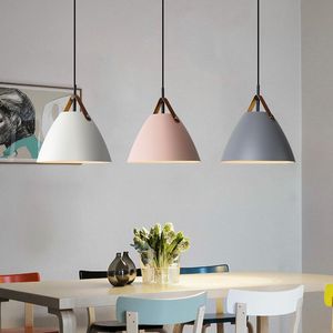 Pendant Lamps Nordic Restaurant Lights Kitchen Hanging Lamp Simple Iron Led Colorful Metal Leather Home Decor FixturesPendant