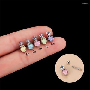 Stud Earrings 1 PCS Small Cute Heart Crown Shape Color Zircon Earring Women Vintage Steel Screw Bar Ear Cartilage Pierc Accessories