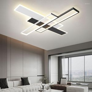 Avizeler Modern Stil LED Avizesi Oturma Odası Yatak Odası Mutfak Çalışma Tavan Lambası Siyah Beyaz Basit Tasarım Uzaktan Kumanda Işığı