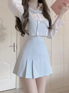 Dwuczęściowa sukienka Winter Kawaii 3 -częściowy garnitur Kobiet Kobiety seksowna koreańska moda elegancka mini spódniczka