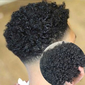 15mm Toupees African American Wig Kinky Curly Super Durable Full Skin Base Men's Human Hair Brown Black Prosthesis System Piece