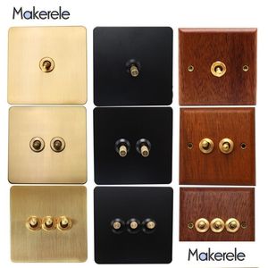 Switches Accessories 10A Retro Stainless Steel Wood Brass Toggle Switch 1/2/3 Gang Wall Lamp 86 Type Dual Control Light T200605 Dr Dh89S