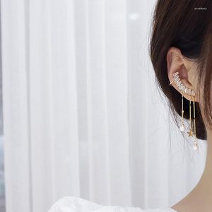 Backs Earrings Fashion Design Bohemia Tassel CZ Women Ear Hook 14K Gold Plated Clip Double Perced Earring Girls Jewel