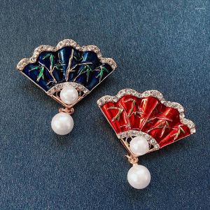 Broszki Morkopela Fan Kształt Enamel Brooch Vintage Charm Rhinestone Pin Women Scarf Suit Broche Broach Pins Prezent biżuterii