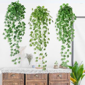 Decorative Flowers 220cm Artificial Vine Plants Hanging Ivy Green Leaves Garland For Home Garden Wall Decoration Wedding Rattan Wreath