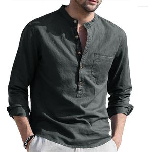 Camisetas masculinas de linho de algodão masculino Henley camisa de manga longa Casual Casual Hippie T-shirts Tee Tops