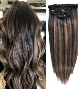 100 REAL Remy Human Hair Clip in Hair Extensions Balayage Highlight Skin Weft Straight Clips Ins Extension120g6066604