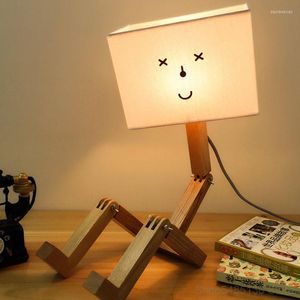 Table Lamps Modern Solid Wood Lamp Nordic Robot Human Desk Bedroom Bedside Study Office LED Standing Lighting Fixtures Art Decor