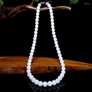 Chains CYNSFJA Real Certified Natural Hetian Nephrite Women's Lucky Amulets 8mm Round Bead Jade Necklace High Quality Elegant Gifts