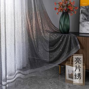 Tenda 2 pezzi/set tende trasparenti di lusso in tulle grigio sfumato con paillettes dorate per soggiorno