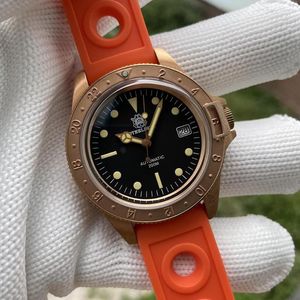 Relógios de pulso Steeldive SD1966S Design 41,5 mm Case de bronze sólido 200m impermeável NH35 Mens de mergulho automático de mergulho