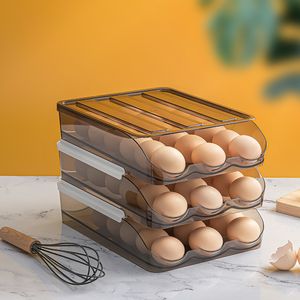 Food Savers Storage Containers Automatic rolling egg box multi-layer Rack Holder for Fridge fresh-keeping box egg Basket storage container 230303