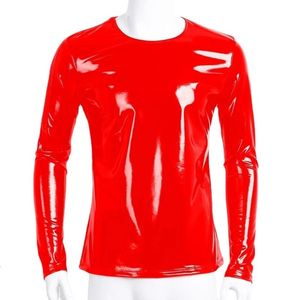 Homens Camisetas PVC Couro Sexy DJ Bar Tops e Show Nightclub Roupas Plus Size 7XL Gola Redonda Camiseta Homens Tees Roupas de Primavera 230302