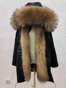 Pelliccia da donna Inverno Donna 2023 Faux Raccoon Grass Liner Rimovibile Cappotto medio lungo Cappotto grande collo grande Caldo Capispalla antivento
